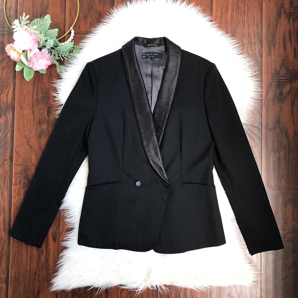Rag & Bone Black Wool Blend Boyfriend Blazer